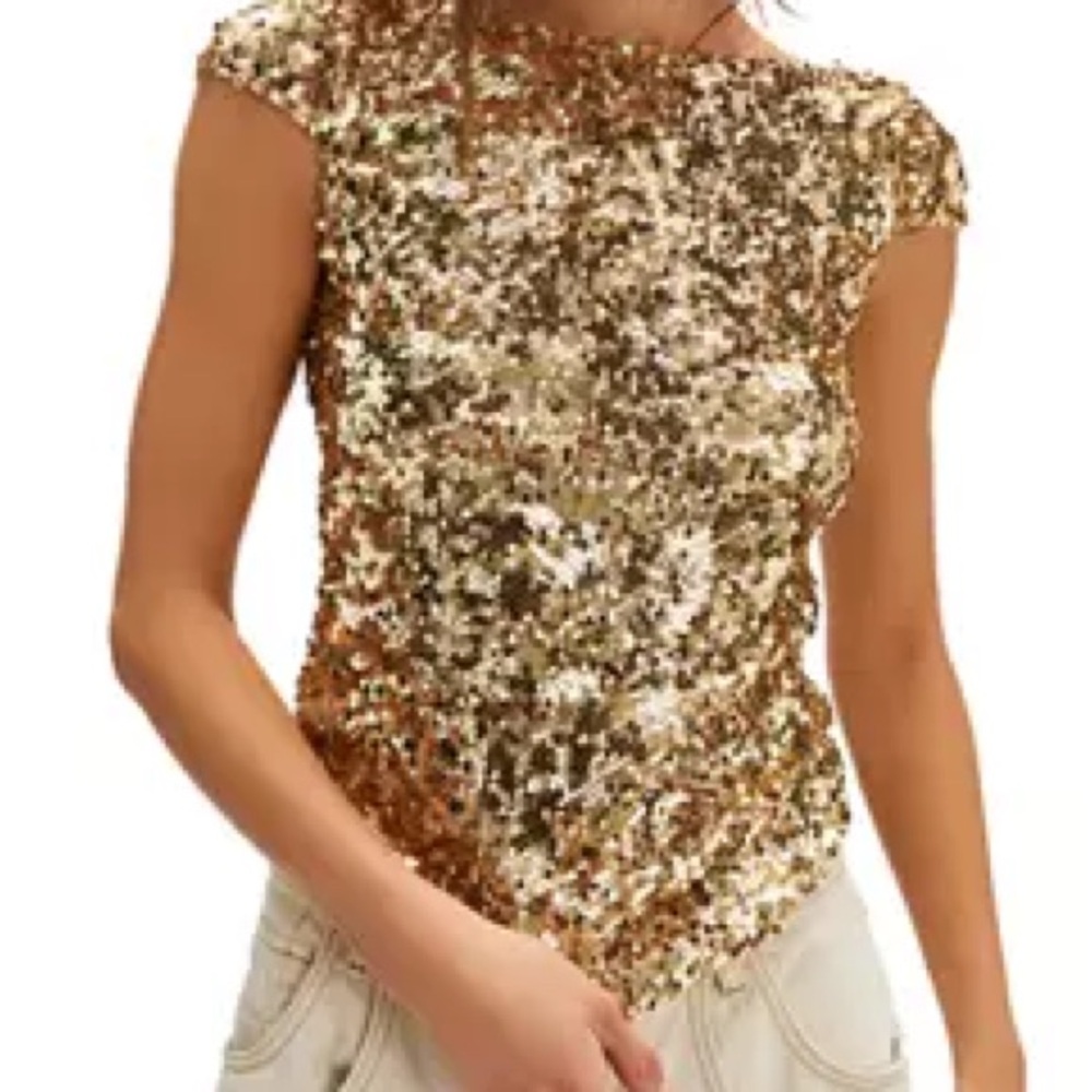 Free People Gold Sequin Blouse